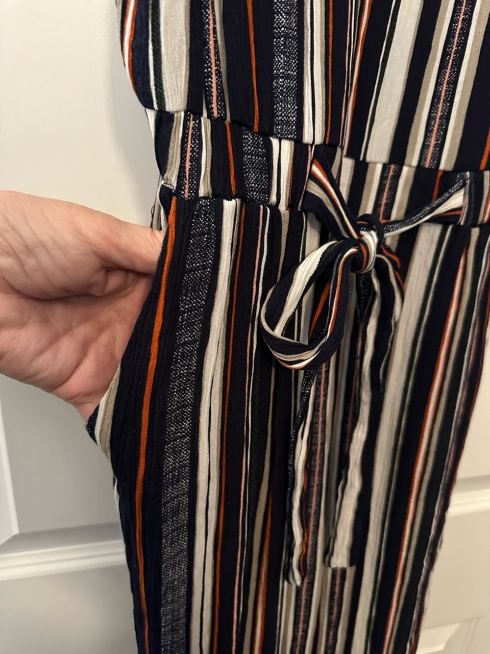 EUC Derek Heart Striped Jumpsuit in Black, Cream & Tan Sz S - Picture 5 of 9